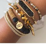 kinsley armelle Raven Druzy Quartz bracelet S/M Gold Tone Bangle Cuff Black Photo 7