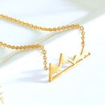 Boutique NEW Yellow Gold Plated Snowy Mountain Bar‎ Pendant Necklace, 16-18” Photo 2