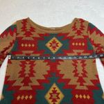 Women's Crewneck Aztec Southwestern Print Sweater w/ Fringe Size Small Colorful Brown Photo 4