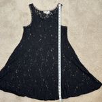 Free People  Black Lace Floral Goth Sheer Netting Unlined Mini Dress Size Medium Photo 5