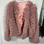 Cupshe  Pink Soft Fringe Open Front Lined Jacket Size Small EUC Photo 0
