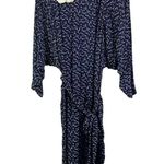 Nicole Miller Navy Blue Polka Dot Maxi Dress with Removeable Flower Photo 8