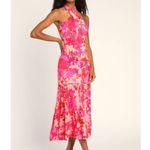 Lulus  NWOT Always Eye-Catching Hot Pink Floral Tiered Halter Midi Dress Large Photo 1