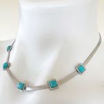 Silver Plated turquoise necklace snake chain Stainless Steel womens jewelry Blue Photo 3