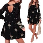 Free People Black Oxford Embroidered Long Sleeve Back Cut Out Mini Dress Women S Photo 1