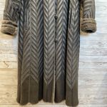 Vintage Womens S (No Size label) Coat Leather Long Chevron Pattern Lined Jacket Gray Photo 9