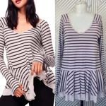 Free People  We the Free Tangerine Stripe‎ Tee Sand Photo 1