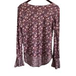 Lucky Brand Women Top S Maroon Floral Ruffle Cuff High Low Hem Cottage Grandma Photo 2