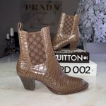 Fendi New 37.5 Brown Croc-Embossed Leather FF Motif Chelsea Boots Photo 0