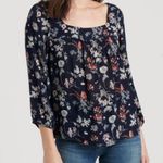 Lucky Brand NWOT,  Navy & Gray Floral Bubble-Sleeve Square-Neck Top Photo 0