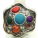 Silver, Red, Blue, Orange, Green, & Purple Stretchy Ring Red Photo 0