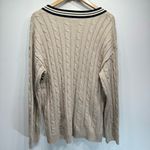 BDG Urban Outfitters  Beige Cotton Blend Cable Knit V Neck Varsity Sweater L Photo 3