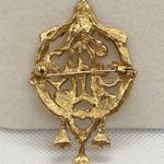 Victorian Revival Monogram Brooch Pin Nondescriptive Scroll Girandole Tassels Gold Photo 1
