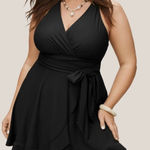 NWT Bloomchic 12 Black Plain Ties Wrap Flutters Swim Dress One Piece Swimsuit Photo 0