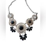 BaubleBar Gold (Faux) Statement necklace With Black White & Rhinestone Trim Floral Motif Photo 8