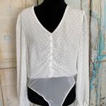 Shinestar Women’s Long Sleeve Sheer Textured Polka Dots White Bodysuit Sz Medium Photo 0