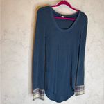 Free People lou flannel floral cuff thermal top in blue decorative buttons Photo 1