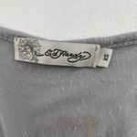 Ed Hardy  XS Christian Audugigier T-Shirt Asymmetrical Short Sleeve Gray Floral Photo 7