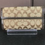 Coach Brown Monogram Silver Twist Lock Bifold Wallet with Contrasting Stitch Photo 14