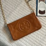 Tory Burch  brown leather logo fold over gold chain rare crossbody bag Photo 1