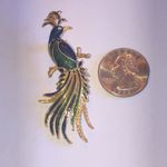 Elegant Vintage Green and Blue Enamel Gold Tone Retro Boho Peacock Bird Brooch Photo 3
