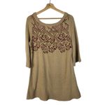 Free People  Beige & Red Rose Floral Short Sleeve Sweater Dress L Photo 1