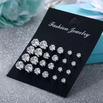 Set of 12 pairs clear crystal ear stud earrings shiny Silver Photo 0