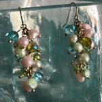 Vintage Cultured Freshwater Pearl Faceted Bead Cluster Drop Dangle Earrings Green Photo 0