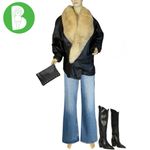 VINTAGE 1980'S GREG BELL BLACK LEATHER WITH FOX FUR COLLAR COAT (L) Size L Photo 1
