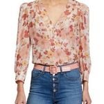 Veronica Beard  Womens Milan Blouse Pink Floral Long Sleeve V Neck Metallic 0 New Photo 0