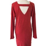 Wonderland by Orange Brick Red Orange Rib Knit Long Sleeve Dress Keyhole Back Photo 1