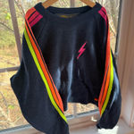 Aviator Nation  Bolt Cropped Classic Crewneck in Heather Navy Neon Photo 0
