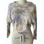 Tie Dye Boho Sweatshirt Pullover with Tied Front Waist by HASHTAG ~ Women's MED Gray Photo 2
