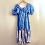 Lemlem  off the shoulder mini dress beach coverup swim blue puff sleeve stripe S Photo 3