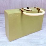 Vintage unique wooden cigar box hand clutch purse jeweled flower cart Madge Green Photo 13