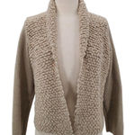 Chico's Size 3 (XL/16) Beige Wool Blend Knitted Open Front Sweater Cardigan. Photo 0