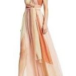 Cinq à Sept Eileen Silk Georgette Colorblock Halter Gown Pink Peach Size 2 Orange Photo 0