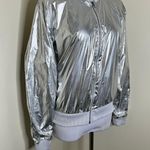 Victoria's Secret Sport Bomber Jacket MEDIUM Silver Foil Metallic Active Casual Photo 2