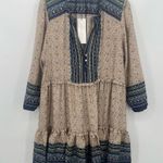 Veronica Beard  Lumi 100% silk dress ruffle hem knee length tan navy size 14 NEW Photo 13