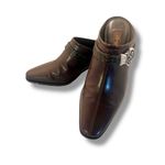 Brighton Tapa Brown Leather Weave Strap Buckle Mules Croc Heel Pumps Size US 7.5 Photo 1