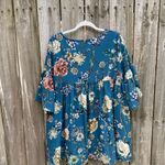Bryn Walker  Diego Tunic Size Medium Floral Print Bell Sleeve Teal Blue Sz M New Photo 4