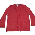 Misook Vintage Fringe Beaded Cardigan Coral Pink Open Sweater Womens Large VTG Photo 0