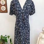 Les Copains Feminine Daisy Floral Print Navy Blue Silk Dress Size M Photo 0