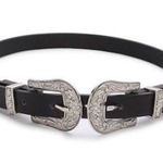 Princess Polly Black Boondocks Skinny Double Buckle Belt  Photo 0