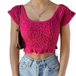 Free People XS Crop Top Cropped Smocked Raspberry Hot Pink Short Sleeve Y2K 1479 Photo 1