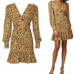 NICHOLAS Leopard Gathered Frill Mini Dress Silk Brown Size 12 Photo 2