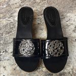 Coach  Judith Black Patent Leather Cork Wedge Sandals Photo 9