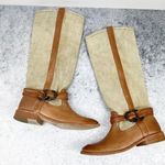 Frye Melissa Canvas and Leather Tall Boots Brown Size 6 Photo 0