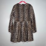 Ganni  Leopard Smocked Mini Silk Cotton Long Sleeve Animal Print Dress Size 12 42 Photo 2