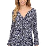 Lucky Brand  Blue Batik Mosaic Peasant Blouse Size Medium Photo 0